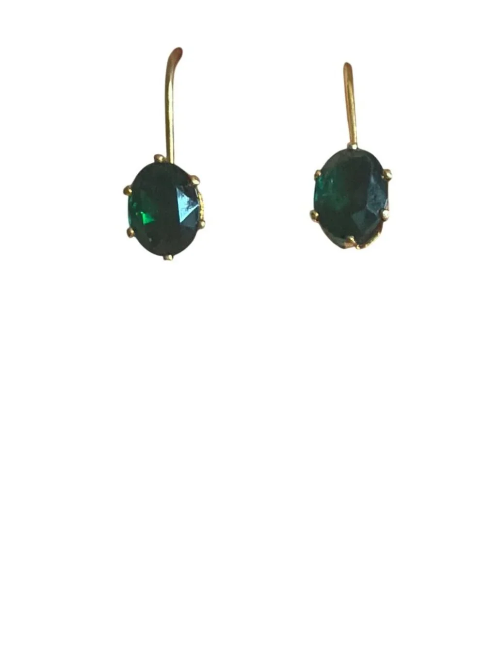 Vintage Gold Tone Green Cut Crystal Leverback Earrings Drop Prong Set 75
